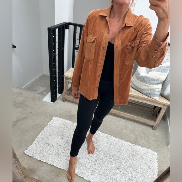 Forever 21 Cozy Rust Burnt Orange Corduroy Button-Up Shacket w/ Frayed Hem S - Picture 1 of 13